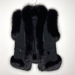 Valentino Wool/Mohair black fur trim vest size 10